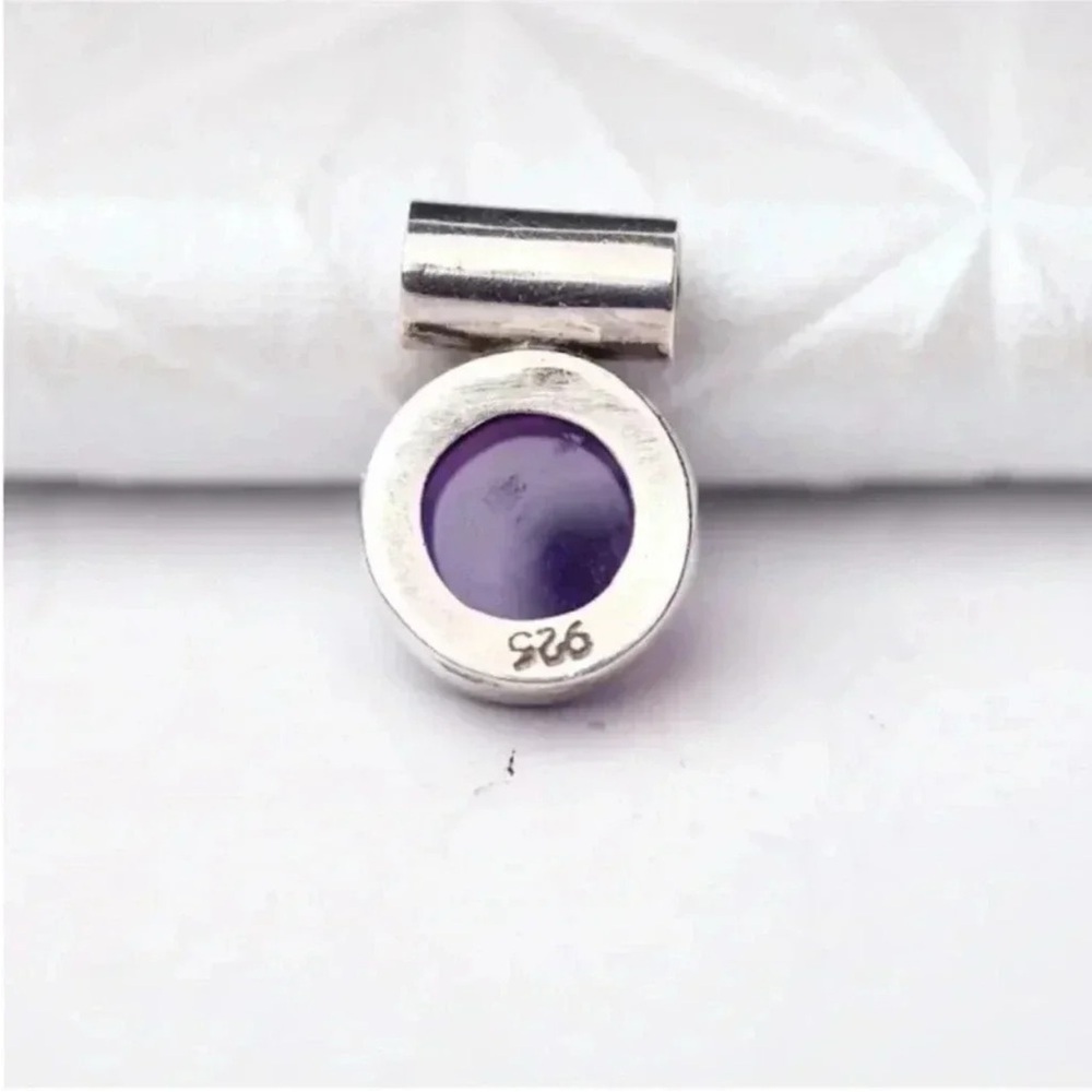 Vintage Amethyst Cabochon Pendant in 925 Sterling Silver - February Birthstone - Picture 7 of 16